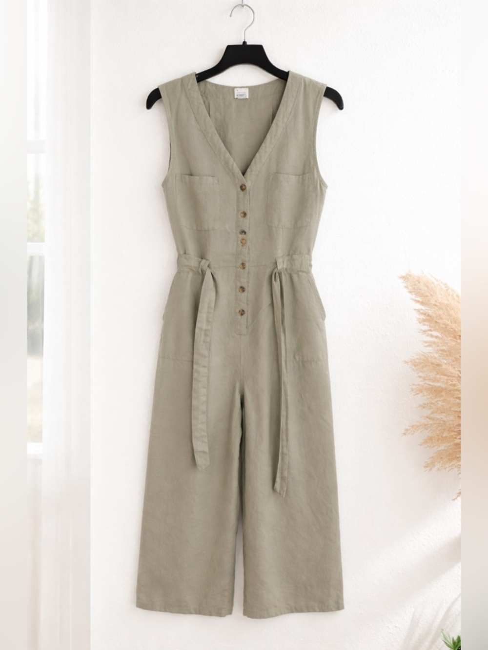 a new day Sage Button-Front Tie-Waist Sleeveless Cropped Jumpsuit - Picture 1 of 14